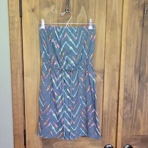 Gray Strapless Dress with Colorful Chevron Pattern